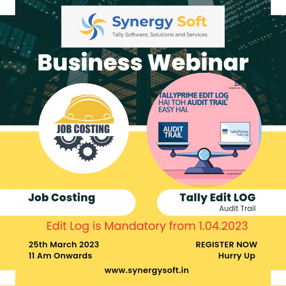25th March @ Tally Edit Log - Audit Trail / Job costing 